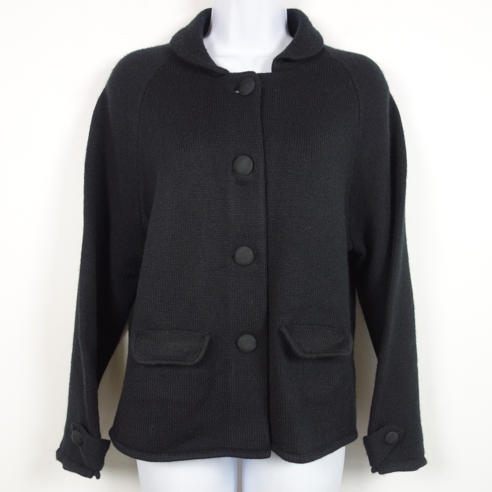 J Crew Black Wool Cardigan Sweater Jacket Womens L